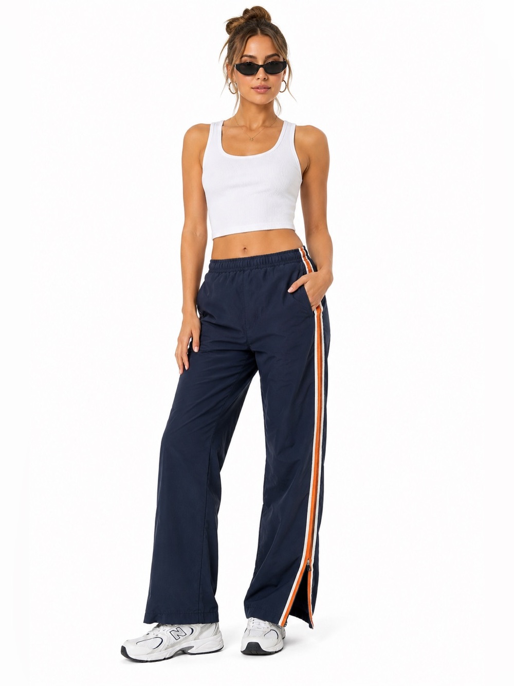 Old Navy Vintage Navy Blue Orange Stripe Track Pants Size M Y2K Windbreaker